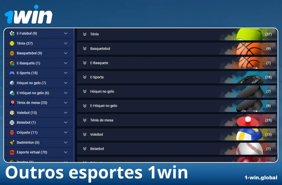 Tipos de esportes disponíveis no 1Win Brasil