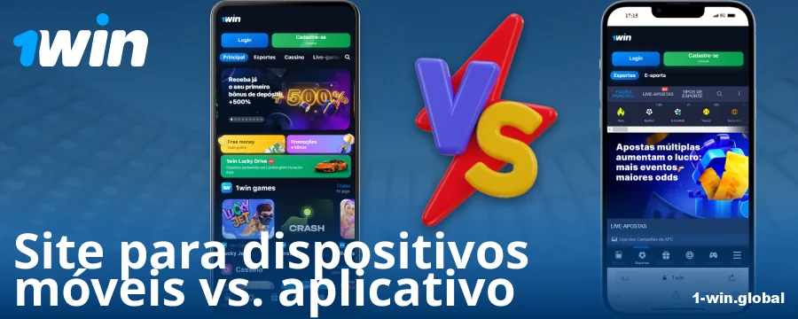 Comparação entre o aplicativo e o navegador do 1Win BR