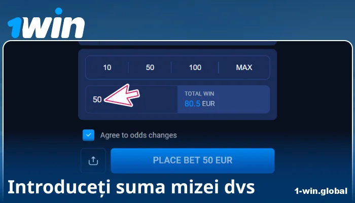 Introduceți suma pariului la 1Win România