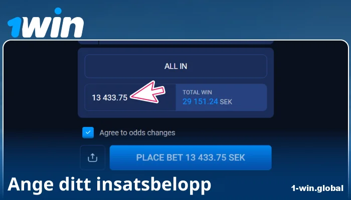 Ange satsningsbelopp på 1Win Sverige