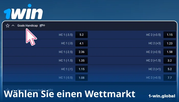 Wählen Sie einen Wettmarkt bei 1Win DE