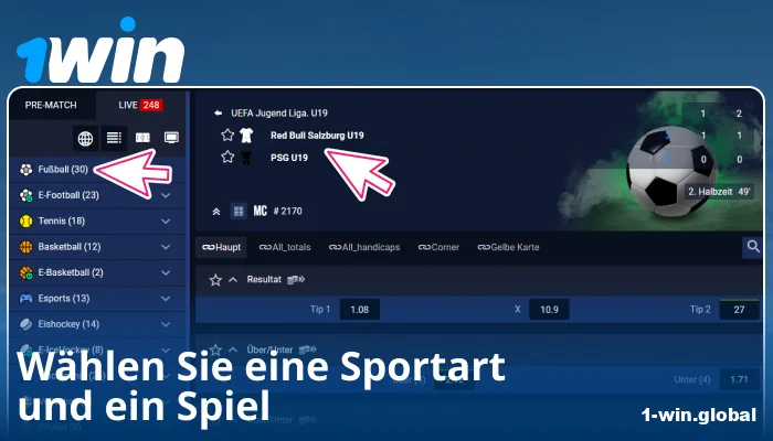 Wählen Sie ein Sportereignis bei 1Win DE