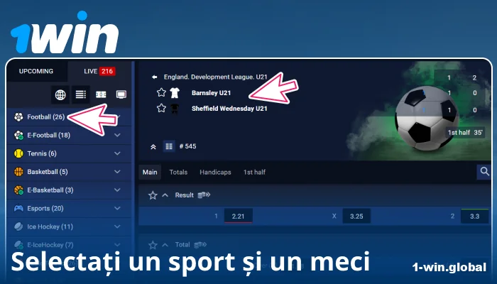 Selectați evenimentul sportiv la 1Win RO