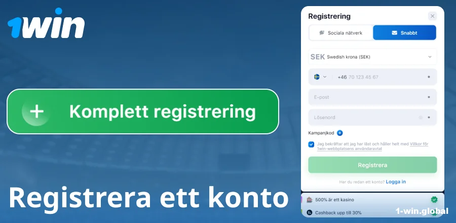 Skapa ett konto på 1Win Sverige