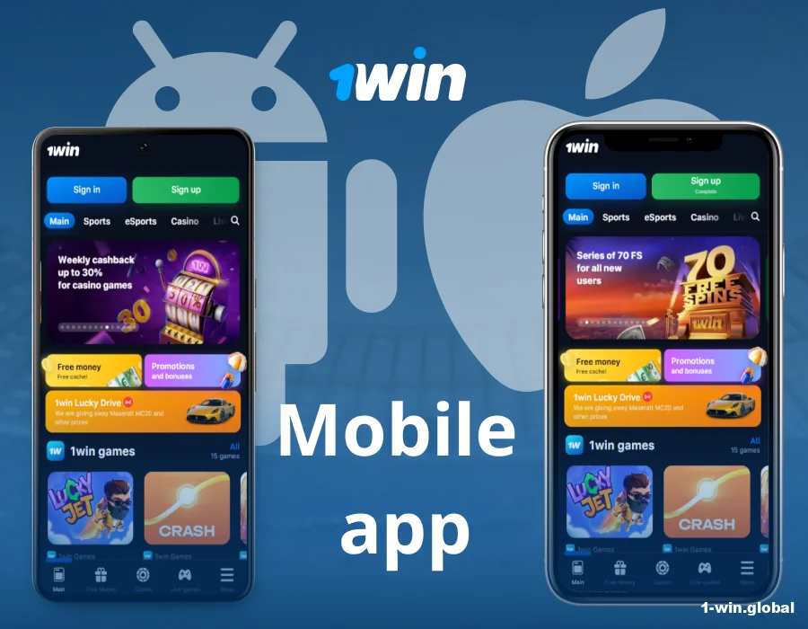 Download and install 1win mobile software on Android or iOS