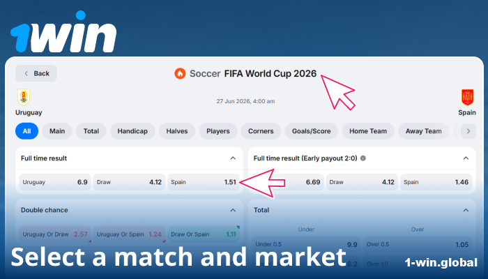 Select a 1win World Cup match